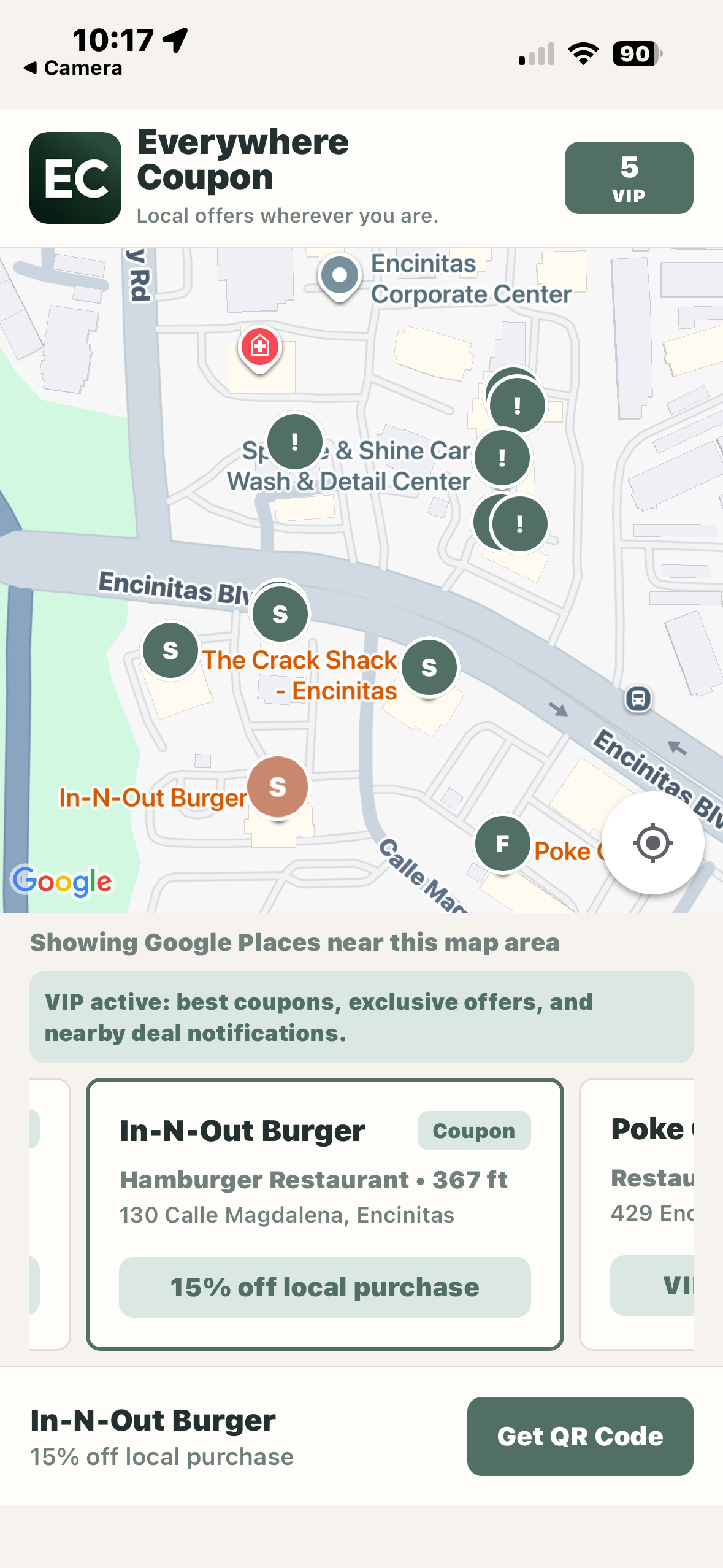 Everywhere Coupon map showing nearby coupons